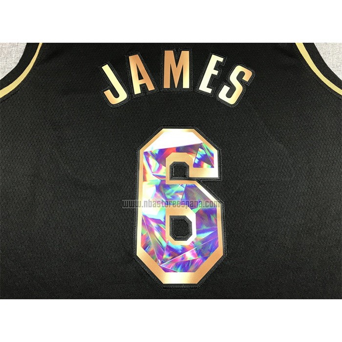 Camiseta Golden Edition Los Angeles Lakers Lebron James NO 6 2021-22 Negro